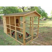 Poulailler 8 à 12 poules, très grande taille XXXL couverture double toit feutre bitumé bois FSC