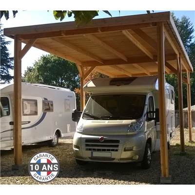 Abri Toit Plat Bois Douglas France Carport Auvent Camping-car 400x750cm H 320cm