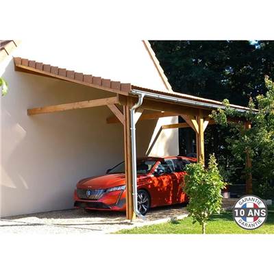 Abri 1 pente Adossé Bois Douglas France Carport Auvent voiture 450x750cm H 250cm