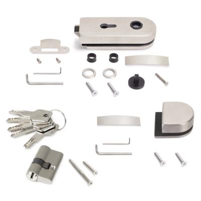 Kit serrure gâche doubles loquet horizontal porte verre 8-12mm acier finition inox