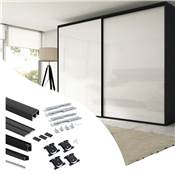 Kit quincaillerie armoire 2 portes coulissantes f. souple Placard 74 poignée Sharp ép. 19mm Noir