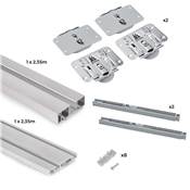 Kit 2 portes coulissantes Flow ferrures armoires fermeture souple rails surface 2,35m anodisé mat