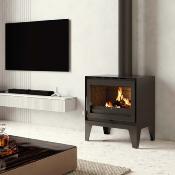 Poêle à bois de face avec pieds 17kw fonte bûches 62cm sortie 150mm