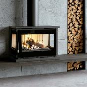 Poeles  bois  suspendre 3 faces 18kw vermiculite bches 75cm sortie 200mm 2 turbines