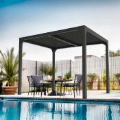 Pergola bioclimatique aluminium anthracite 10.80 m² lames toit écru