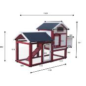 Poulailler standard 2 à 3 poules rouge et blanc, 2 corps couverture toit bitumé 2 pentes bois FSC