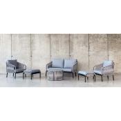 Salon jardin 4 à 6 places sofa 2 pl 2 fauteuils table basse 2 pose pieds anthracite gris