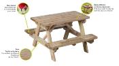 Table de pique-nique en bois traité autoclave,  Dim.90x89x56cm, âges 3 à 12 ans