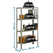 Étagère en métal  4 étagères charge 100 kgs dim.1602x810x310mm à visser