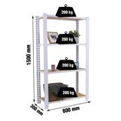 Étagère en métal blanc osb 4 étagères charge 200 kgs dim.1500x800x300mm sans vis