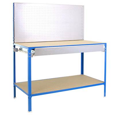 Établi bleu galvanisé bois étagères charge 220 kgs dim.1445x1210x610mm à visser