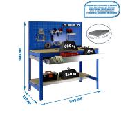 Établi métal bleu bois capacité charge 600 kgs dim.1445x1210x610mm à visser