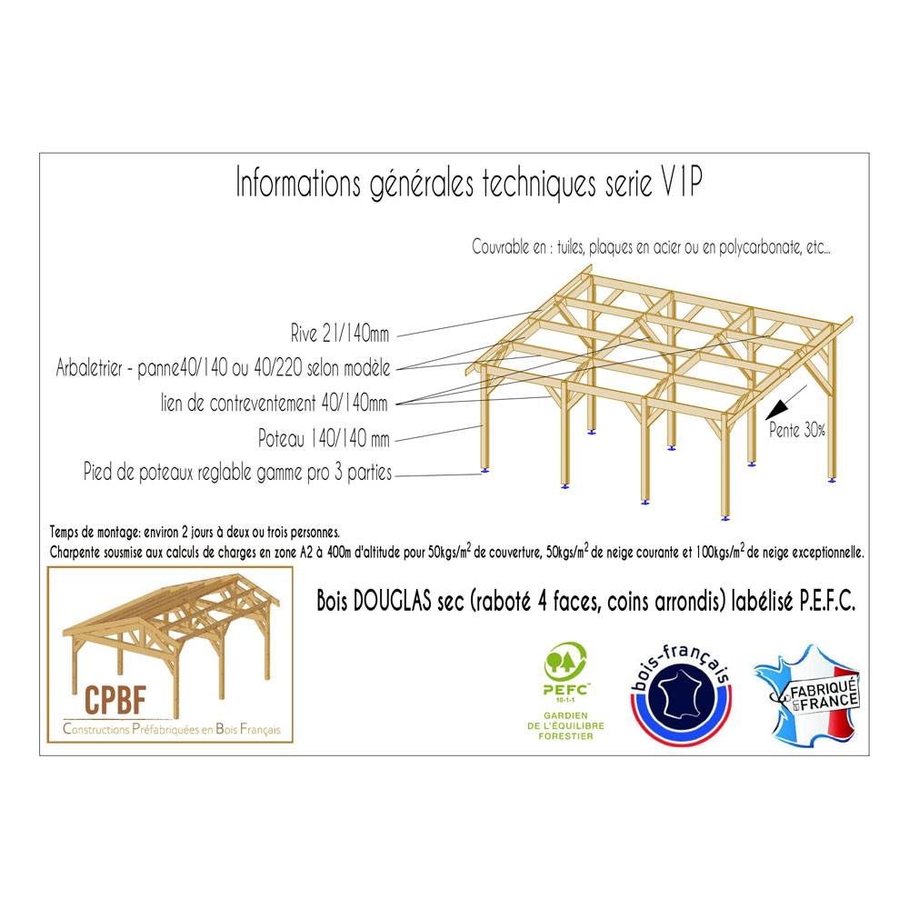 Abri Une Pente, Bois DOUGLAS Français 500cmx1250cm, V1P50X125,CPBF