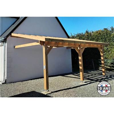 Abri 1 pente Adossé Bois Douglas France Carport Auvent voiture 350x450cm H 250cm