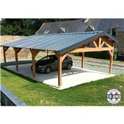 Abri 2 pentes Faitage Décalé Bois Douglas France Carport Auvent voiture 600x950cm H 250cm