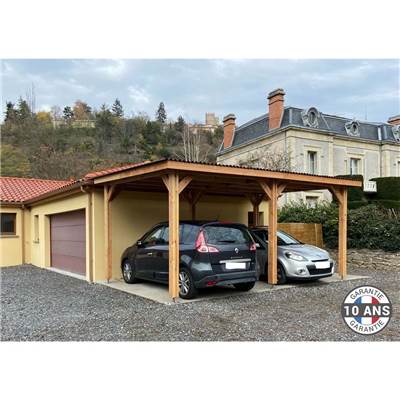 Abri Toit Plat Bois Douglas France Carport Auvent voiture 800x500cm H 250cm