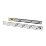 Jeu coulisses billes tiroirs sortie totale fermeture amortie haut. 45mm long. 450mm Acier Zingué