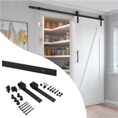 Kit quincaillerie porte coulissante suspendue bois Barn Sans fermeture souple Acier plastique noir