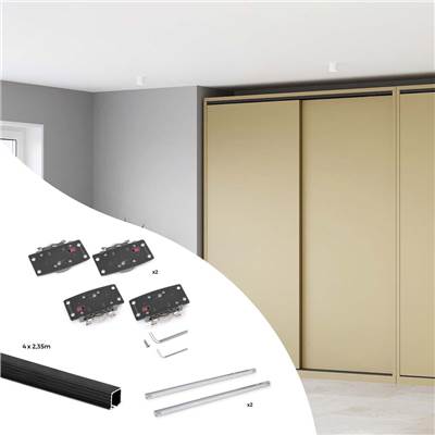 Kit ferrures Flow2 2 portes coulissantes fermeture souple rails encastrés 2,35m Noir