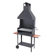 Barbecue charbon de bois 80 cm sur chariot, paravents, hotte et lvateur