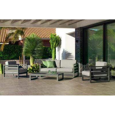 Salon de jardin 4 places anthracite gris clair 1 table basse 135cm