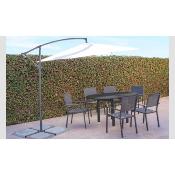 Salon de jardin à manger 6 places anthracite/gris table ronde 100 à 150cm avec parasol