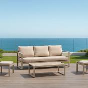 Salon jardin 4 à 6 places sofa 3 places 2 fauteuils table basse dune beige foncé