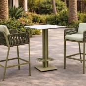 Ensemble bistrot bar 2 fauteuils style tressé table carré 80x80cm vert blanc blanc