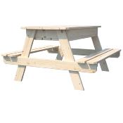 Table de pique-nique en bois avec bac à sable,  Dim.90x91x50cm, âges 3 à 12 ans
