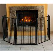 Barrière de sécurité barreaux métal 76x300cm 5 panneaux cheminée poêle noir