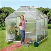 Serre de jardin aluminium polycarbonate 3.6m2 190x190cm h. faitage 195cm lucarne
