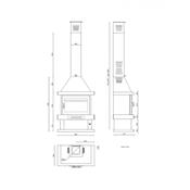 Cheminée à bois en acier, verre sérigraphié, bûcher inférieur 15 Kw