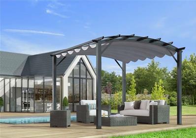 Pergola arche structure mixte aluminium/acier gris anthracite toile grise 11,22 m2 280grs