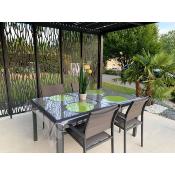 Pergola bioclimatique aluminium anthracite 10.80 m² 5 moucharabieh grd côté