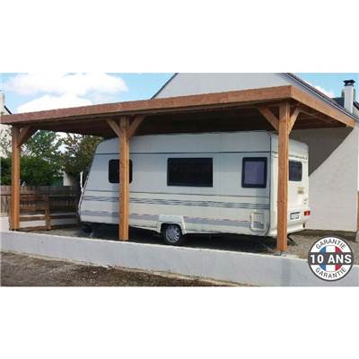 Abri Toit Plat Adossé Bois Douglas France Carport Auvent Camping-car 450x700cm H 320cm