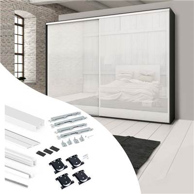 Kit ferrures 2 portes coulissantes armoire fermeture souple Placard profilé Wave ép. 16mm blanc