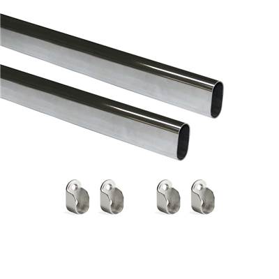 Lot 2 rails ovales armoires 30x15mm long. 0.75m supports Acier Zamak Chromé