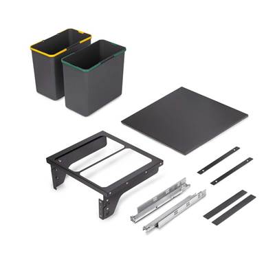 Bac tri sélectif montage latéral sur meuble cuisine Recycle 2x24L Acier plastique Anthracite