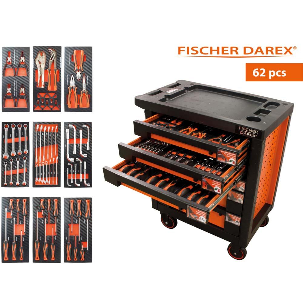 Servante d'atelier 6 tiroirs équipée 62 outils dans 9 modules, 810476,  FISCHER-DAREX