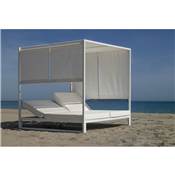 Lit de jardin Balinaise Finition blanc Tissus blanc, 2 places,CRETA-D-TEXTILEN