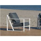 Salon de jardin, canapé, 2 fauteuils, table basse, blanc tissus gris, 4 places ALELI