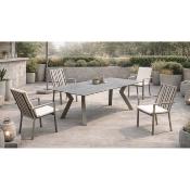 Salon à manger 6 places table rectangulaire 220cm 6 fauteuils dune tissus blanc