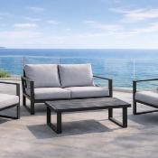 Salon jardin 4 à 5 places sofa 2 places 2 fauteuils table basse anthracite gris clair