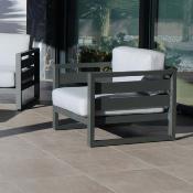 Salon jardin 4 à 5 places sofa 2 places 2 fauteuils table basse anthracite gris clair