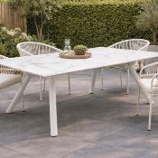 Salon à manger 6 places table rectangulaire 220cm 6 fauteuils blanc blanche blanc