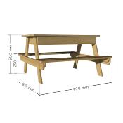 Table de pique-nique en bois avec bac à sable,  Dim.90x91x50cm, âges 3 à 12 ans