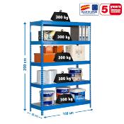 Étagère en métal bleu galva 5 étagères charge 300 kgs dim.2000x1000x450mm sans vis