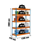 Étagère en métal bleu orange bois 5 étagères 300 kgs dim.1975x1210x460mm sans vis