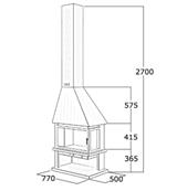 Cheminée d'angle sur pieds avec chambre de combustion réfractaire 12 Kw, sans porte