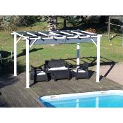 Pergola aluminium structure blanche 12 m² toile d'ombrage